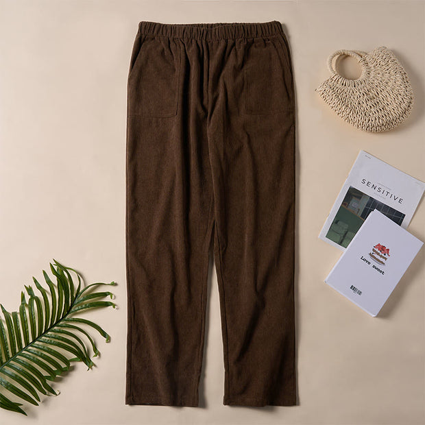 Buddha Stones Women's Commute Pure Color Corduroy Pants With Pockets - image 3