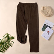 Buddha Stones Women's Commute Pure Color Corduroy Pants With Pockets - image 5