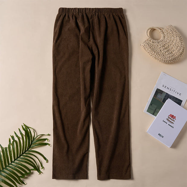 Buddha Stones Women's Commute Pure Color Corduroy Pants With Pockets - image 4