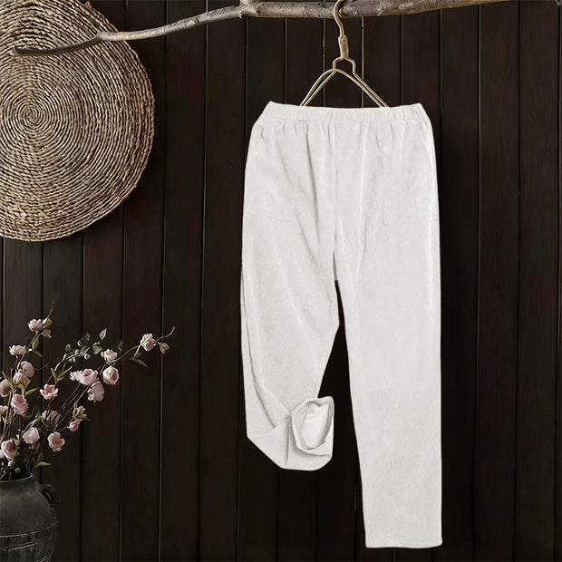 Buddha Stones Women's Commute Pure Color Corduroy Pants With Pockets - image 12