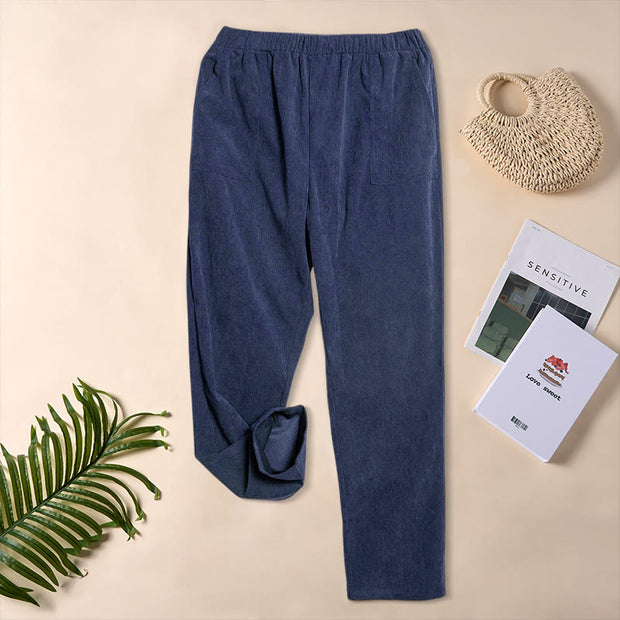 Buddha Stones Women's Commute Pure Color Corduroy Pants With Pockets - image 29