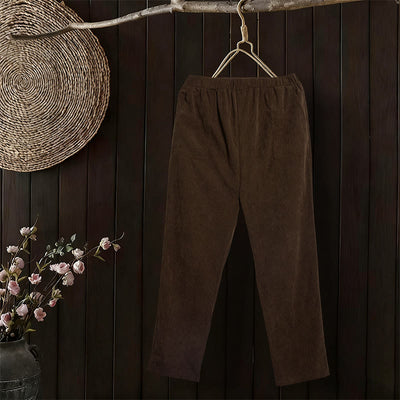 Buddha Stones Women's Commute Pure Color Corduroy Pants With Pockets - SaddleBrown - US16，UK/AU20，EU48 (3XL) - image 0