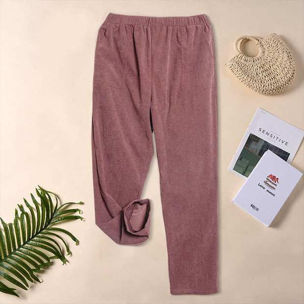 Buddha Stones Women's Commute Pure Color Corduroy Pants With Pockets - image 23
