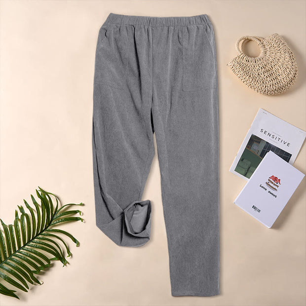 Buddha Stones Women's Commute Pure Color Corduroy Pants With Pockets - image 20