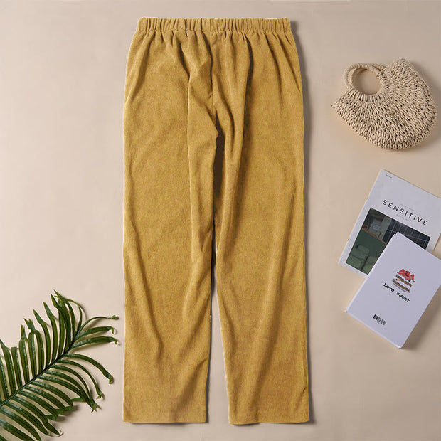 Buddha Stones Women's Commute Pure Color Corduroy Pants With Pockets - image 25