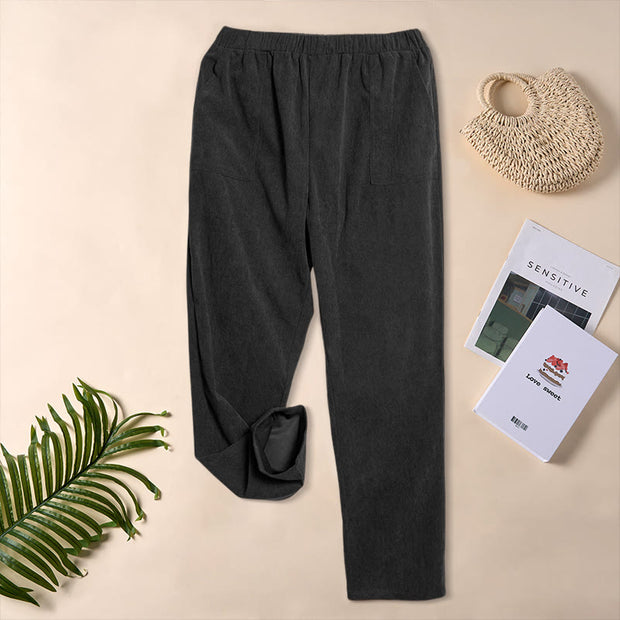 Buddha Stones Women's Commute Pure Color Corduroy Pants With Pockets - image 17