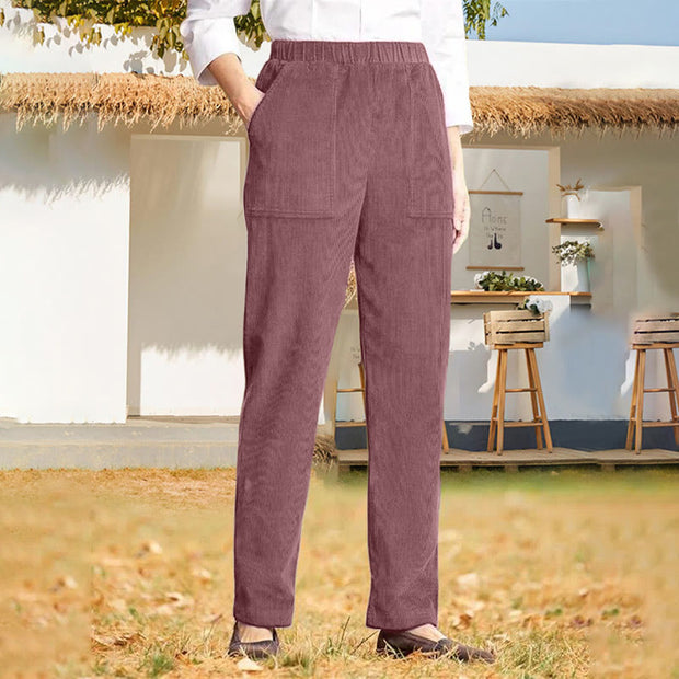 Buddha Stones Women's Commute Pure Color Corduroy Pants With Pockets - IndianRed - US16，UK/AU20，EU48 (3XL) - image 21