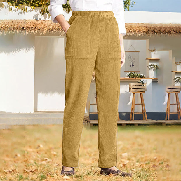 Buddha Stones Women's Commute Pure Color Corduroy Pants With Pockets - Goldenrod - US16，UK/AU20，EU48 (3XL) - image 24