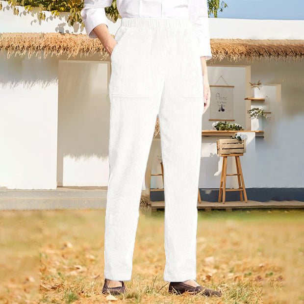 Buddha Stones Women's Commute Pure Color Corduroy Pants With Pockets - White - US16，UK/AU20，EU48 (3XL) - image 10