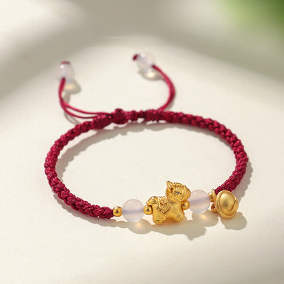 Buddha Stones Year Of The Horse Red String White Agate Connection Braided Bracelet - Red String(Wrist Circumference 14-19cm) - image 0