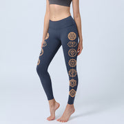 Buddha Stones Chakra Pattern Gym Leggings Women's Yoga Pants - MidnightBlue - US18，UK/AU22，EU50 (4XL) - image 0