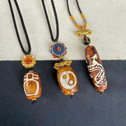 Buddha Stones Tibetan Yin Yang Bagua Design Nine-eye Dzi Agate Blessing Necklace Pendant - image 4