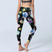 Buddha Stones Colorful Watercolor Style Flower Pattern Print Gym Leggings Women's Yoga Pants - image 4