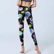 Buddha Stones Colorful Watercolor Style Flower Pattern Print Gym Leggings Women's Yoga Pants - image 6