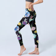 Buddha Stones Colorful Watercolor Style Flower Pattern Print Gym Leggings Women's Yoga Pants - image 2