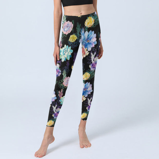 Buddha Stones Colorful Watercolor Style Flower Pattern Print Gym Leggings Women's Yoga Pants - image 5