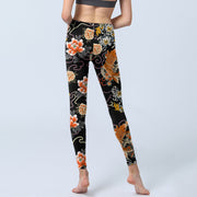 Buddha Stones Koi Fish Peony Chrysanthemum Clouds Pattern Print Gym Leggings Women's Yoga Pants - image 6