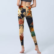 Buddha Stones Ink Painting Style Peony Chrysanthemums Pattern Print Gym Leggings Women's Yoga Pants - image 6