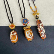 Buddha Stones Tibetan Agate Dragon Pattern Nine-eye Dzi Protection Necklace Pendant - image 6