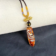 Buddha Stones Tibetan Agate Dragon Pattern Nine-eye Dzi Protection Necklace Pendant - image 2