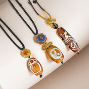 Buddha Stones Tibetan Agate Dragon Pattern Nine-eye Dzi Protection Necklace Pendant - image 5