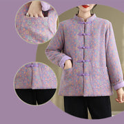 Buddha Stones Women's Winter Thicken Cotton Floral Pattern Long Sleeve Jacket With Jackets - image 25