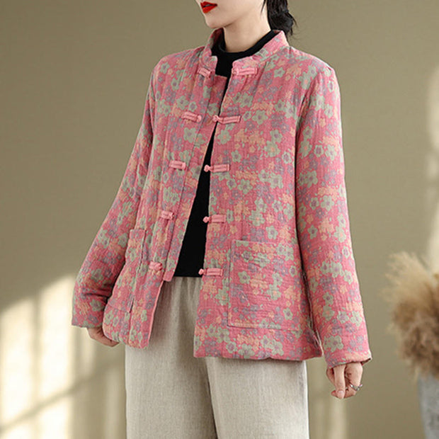 Buddha Stones Women's Winter Thicken Cotton Floral Pattern Long Sleeve Jacket With Jackets - image 12