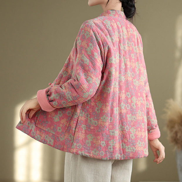 Buddha Stones Women's Winter Thicken Cotton Floral Pattern Long Sleeve Jacket With Jackets - image 8