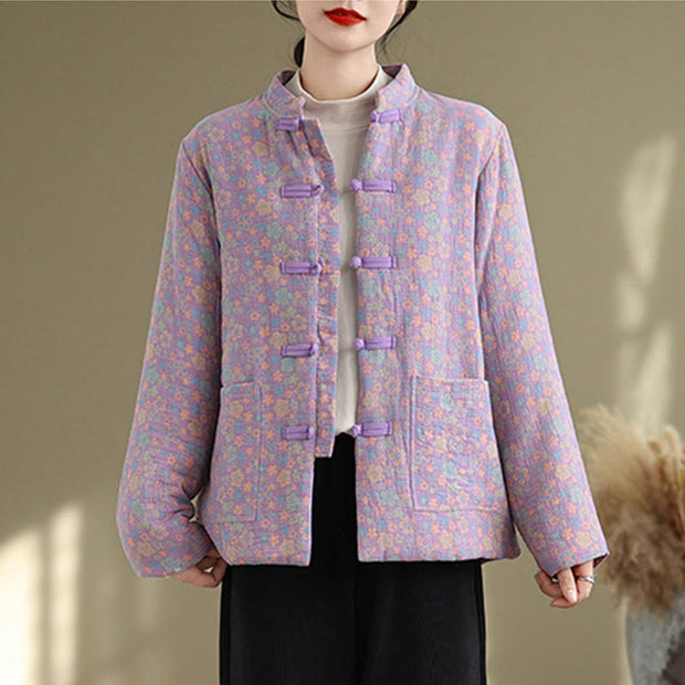 Buddha Stones Women's Winter Thicken Cotton Floral Pattern Long Sleeve Jacket With Jackets - image 21