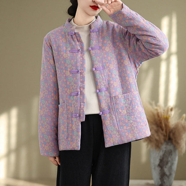 Buddha Stones Women's Winter Thicken Cotton Floral Pattern Long Sleeve Jacket With Jackets - image 19