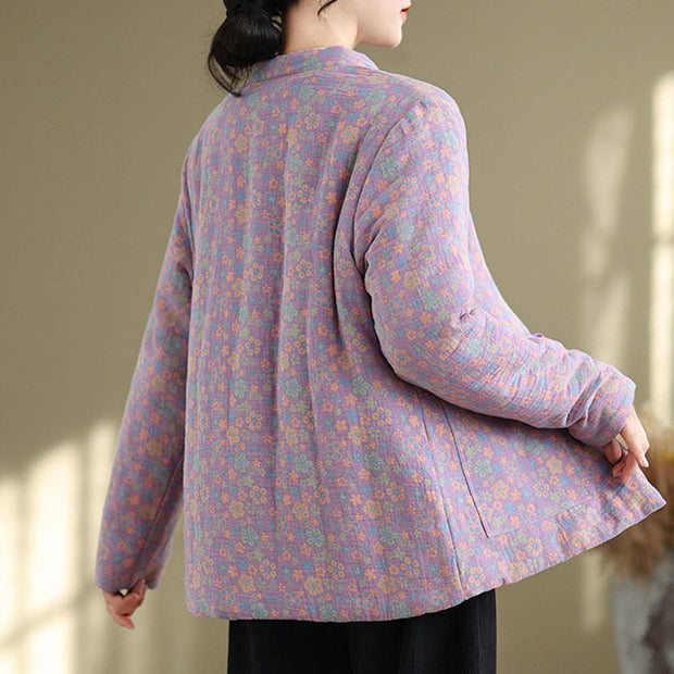 Buddha Stones Women's Winter Thicken Cotton Floral Pattern Long Sleeve Jacket With Jackets - image 22