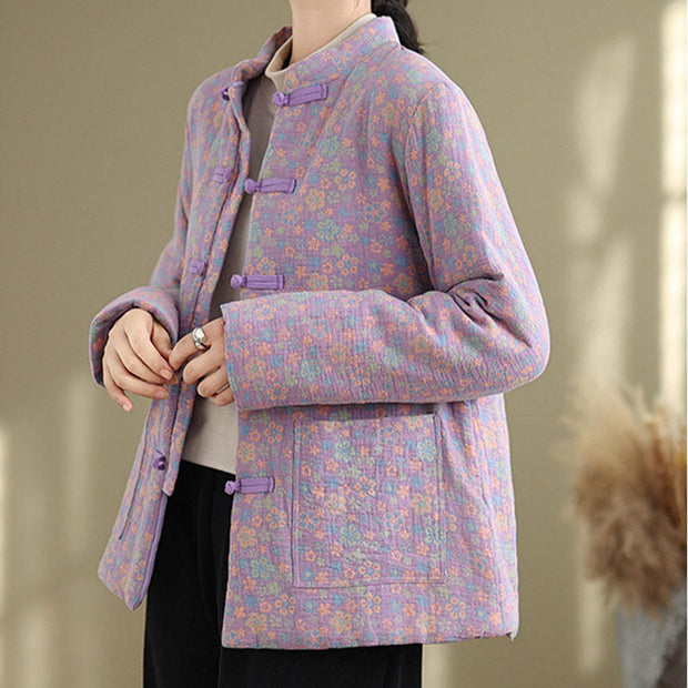 Buddha Stones Women's Winter Thicken Cotton Floral Pattern Long Sleeve Jacket With Jackets - image 20