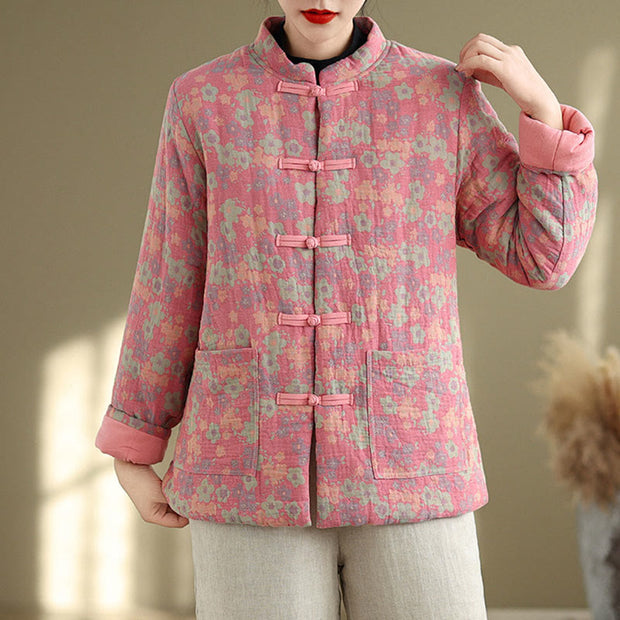 Buddha Stones Women's Winter Thicken Cotton Floral Pattern Long Sleeve Jacket With Jackets - image 10