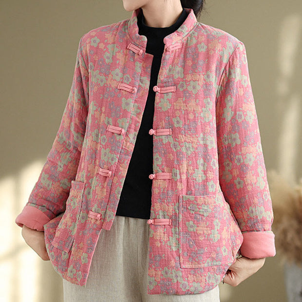 Buddha Stones Women's Winter Thicken Cotton Floral Pattern Long Sleeve Jacket With Jackets - image 9