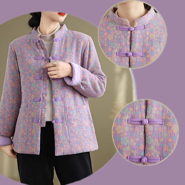 Buddha Stones Women's Winter Thicken Cotton Floral Pattern Long Sleeve Jacket With Jackets - image 24