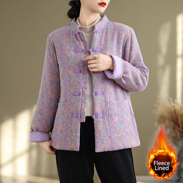 Buddha Stones Women's Winter Thicken Cotton Floral Pattern Long Sleeve Jacket With Jackets - Orchid - US8-10，UK/AU12-14，EU40-42 (2XL) - image 17