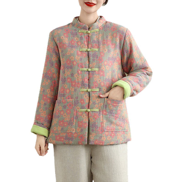 Buddha Stones Women's Winter Thicken Cotton Floral Pattern Long Sleeve Jacket With Jackets - image 6