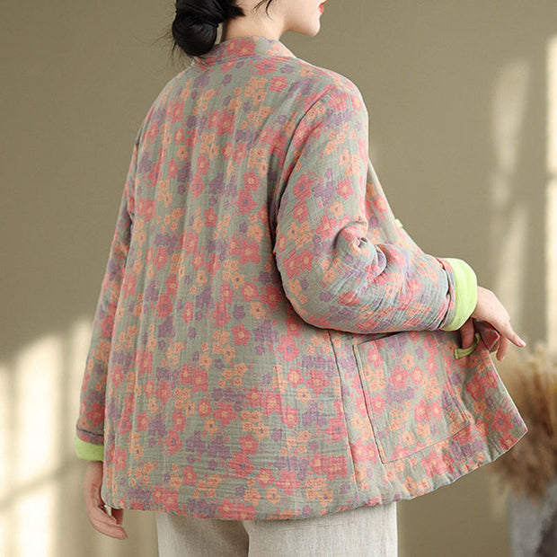 Buddha Stones Women's Winter Thicken Cotton Floral Pattern Long Sleeve Jacket With Jackets - image 5