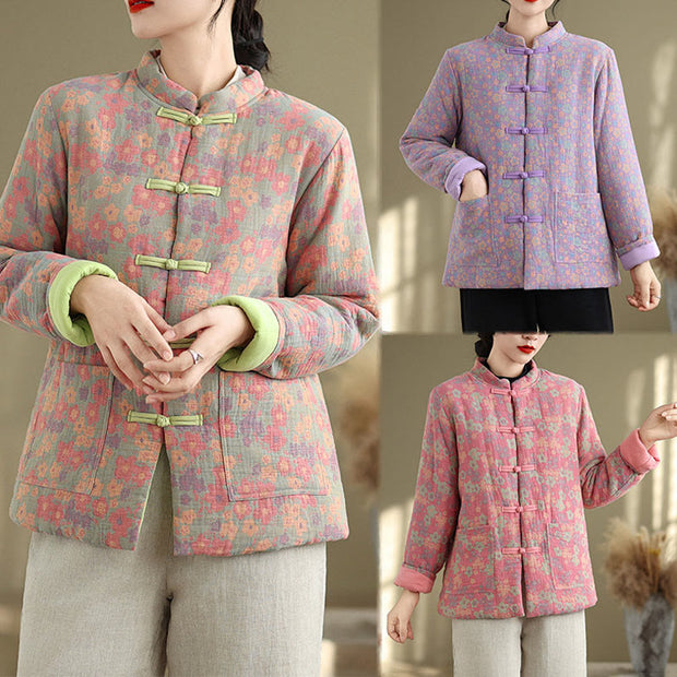 Buddha Stones Women's Winter Thicken Cotton Floral Pattern Long Sleeve Jacket With Jackets - image 26