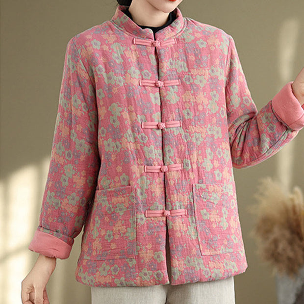 Buddha Stones Women's Winter Thicken Cotton Floral Pattern Long Sleeve Jacket With Jackets - image 11