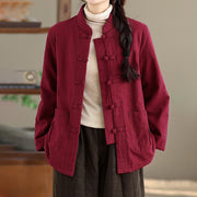 Buddha Stones Women's Plain Cotton-padded Buttons Design Long Sleeve Thermal Jacket With Pockets - image 1