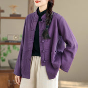 Buddha Stones Women's Plain Cotton-padded Buttons Design Long Sleeve Thermal Jacket With Pockets - image 9