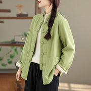 Buddha Stones Women's Plain Cotton-padded Buttons Design Long Sleeve Thermal Jacket With Pockets - image 17