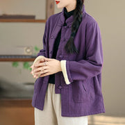 Buddha Stones Women's Plain Cotton-padded Buttons Design Long Sleeve Thermal Jacket With Pockets - image 13