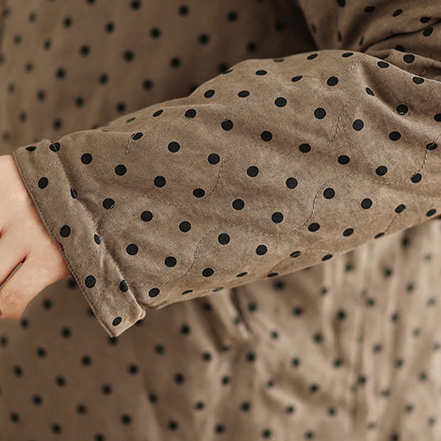 Buddha Stones Women's Reversible Design Dot Pattern Long Sleeve Thermal Cotton Jacket With Pockets - image 10