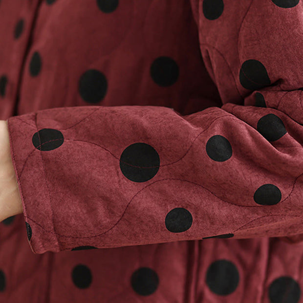 Buddha Stones Women's Reversible Design Dot Pattern Long Sleeve Thermal Cotton Jacket With Pockets - image 13