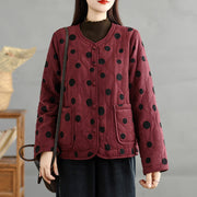 Buddha Stones Women's Reversible Design Dot Pattern Long Sleeve Thermal Cotton Jacket With Pockets - image 5
