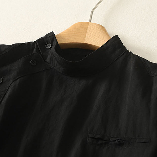 Buddha Stones Fall Stand Collar Chinese Frog-Button Simple Design Long Sleeve Women's Cotton Shirt - image 12