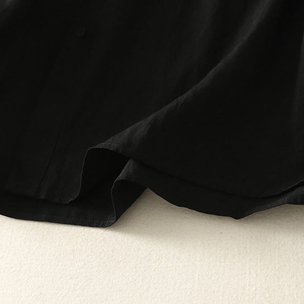 Buddha Stones Fall Stand Collar Chinese Frog-Button Simple Design Long Sleeve Women's Cotton Shirt - image 15