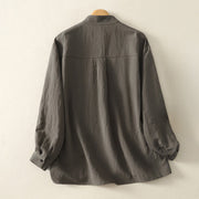 Buddha Stones Fall Stand Collar Chinese Frog-Button Simple Design Long Sleeve Women's Cotton Shirt - image 1
